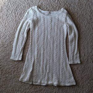 Vintage Y2K Cream Cable Knit Semi Sheer Flare Mini Dress Size Medium